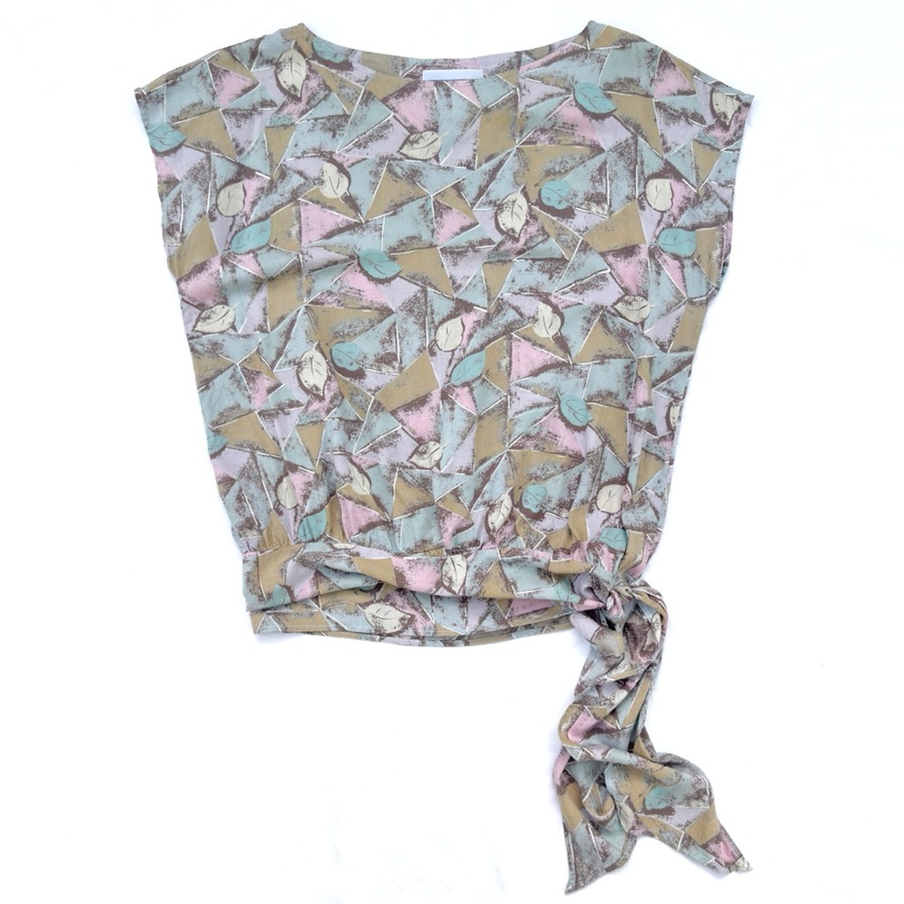 Vintage 80s Norton & Company Pastel Purple Pink Blue Abstract Side Tie Blouse